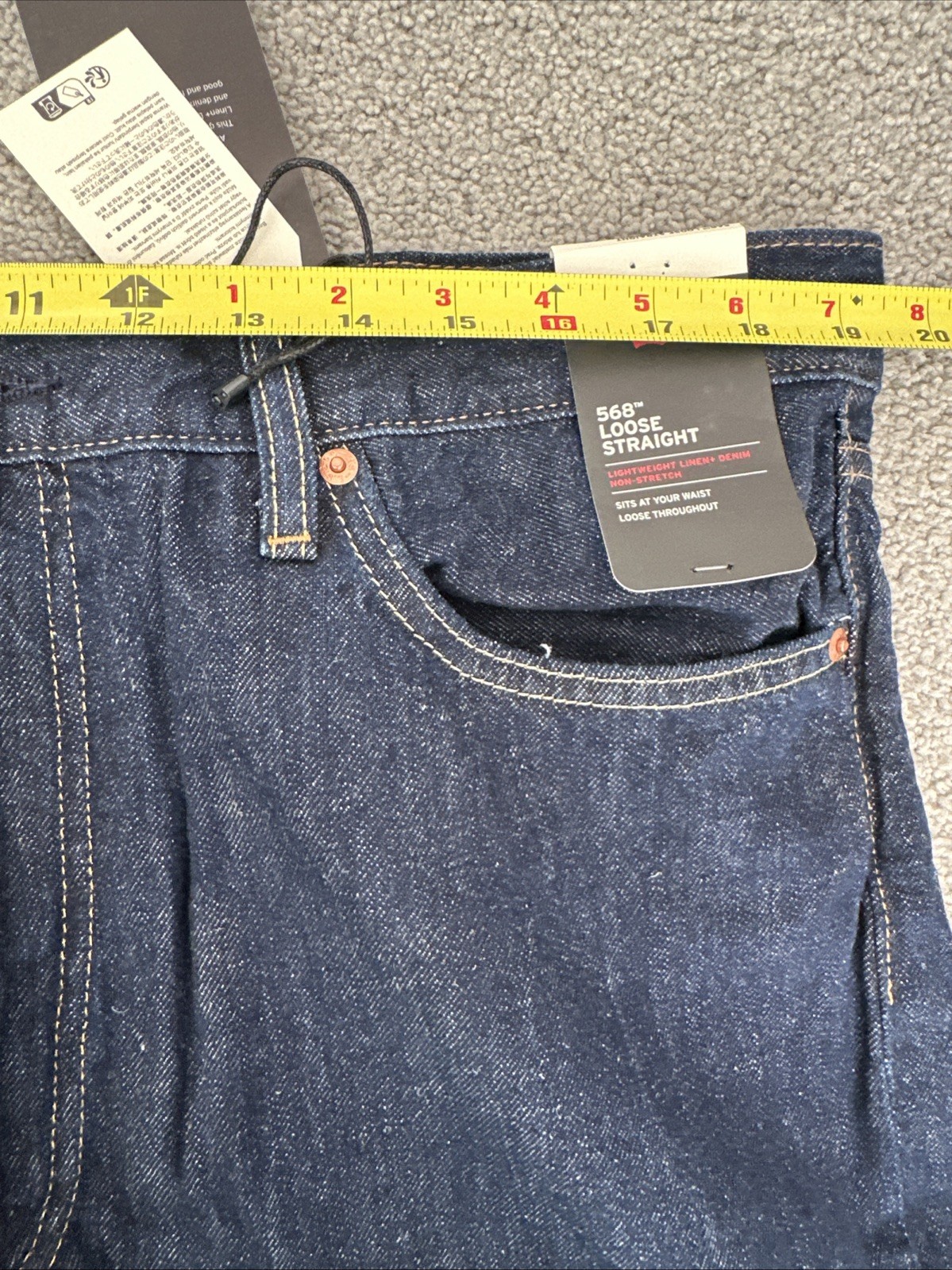 Levis 568 loose straight jeans Dark Blue Cotton Linen Jeans Men’s Sz 38Wx31L