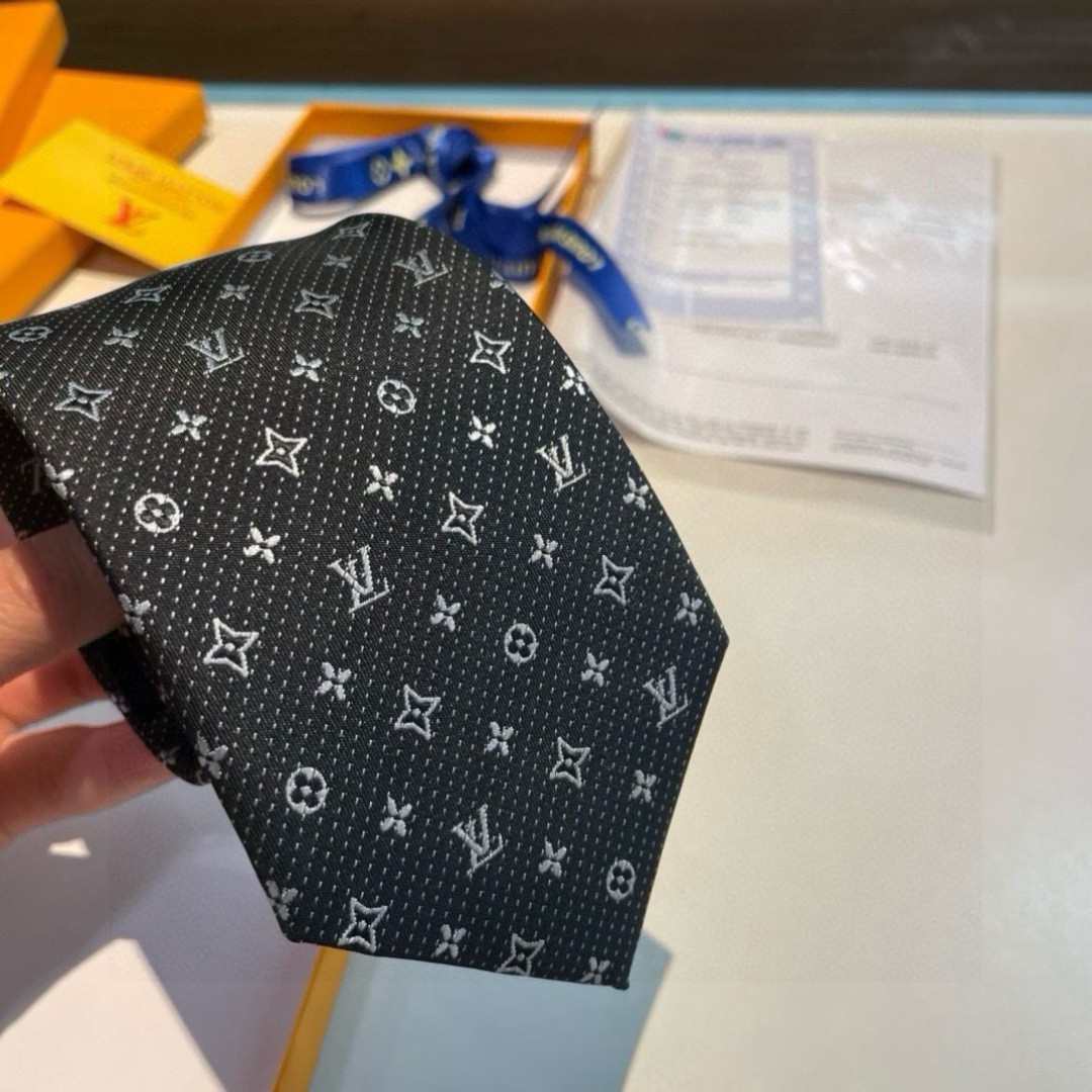 L.V Black Monogram Pattern Tie Men’s Formal Business Wedding Necktie Gift
