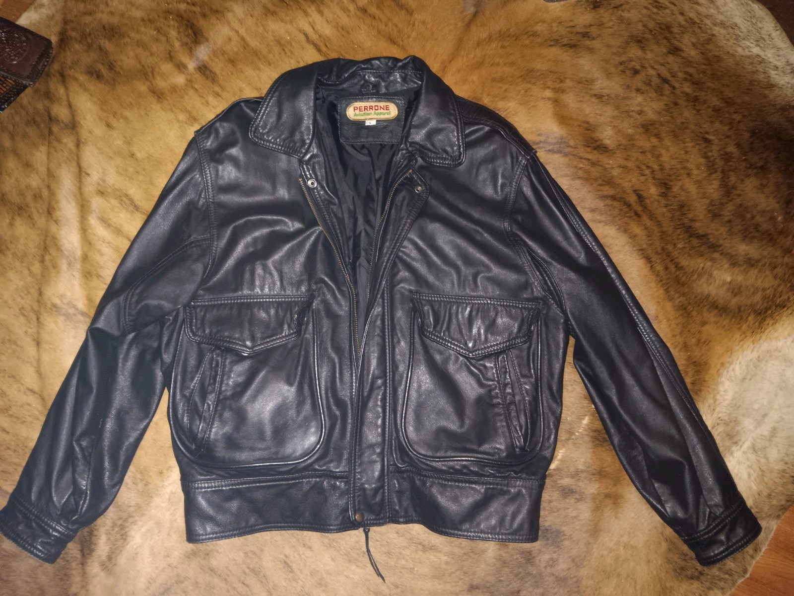 Perrone A2 G1 Black Calfskin Leather Flight Jacket Pilot Bomber Style