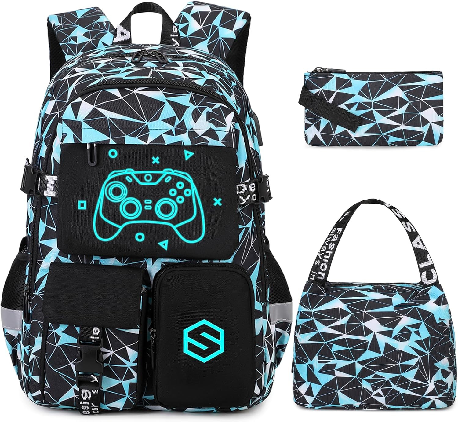 Scothen Boys Backpack, Cool Luminous School Backpack with Lunch Bag Pencil Case,