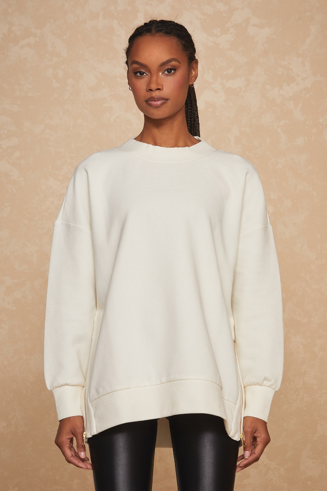Isabel Ribbed Pullover, Zipper Sweatshirt – Espresso and Pearl THE NOLI SHOP