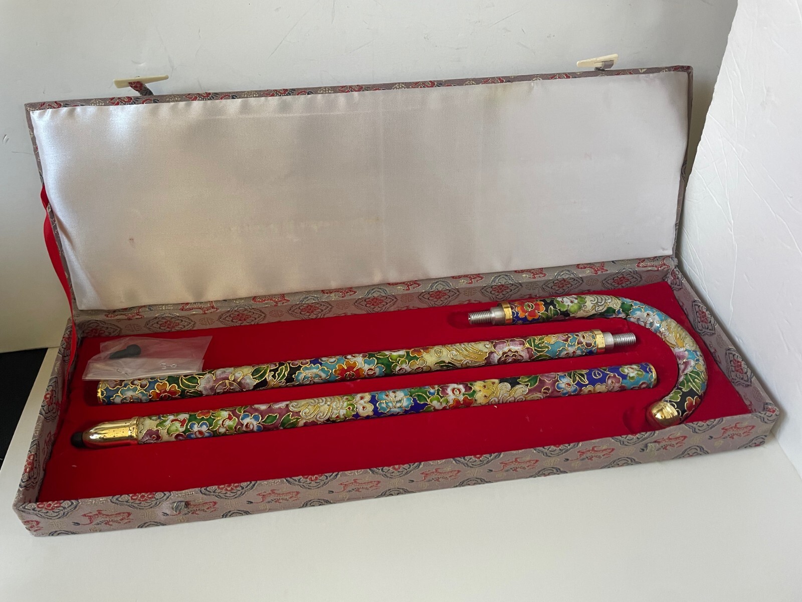 Vintage Cloisonne / Cloisonné Walk Cane Floral Motif Elegant Metal 35”