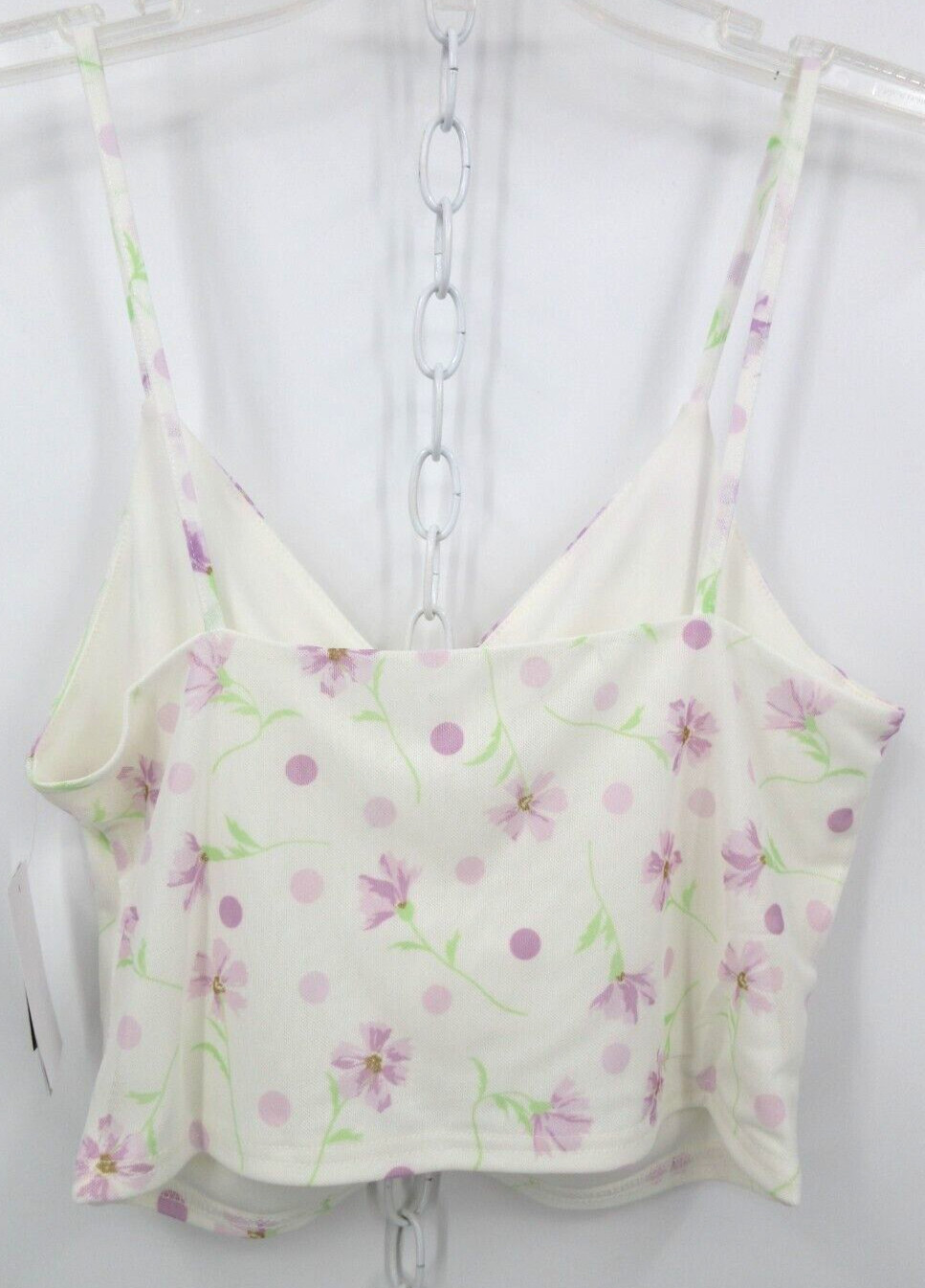BP RUCHED V NECK CROPPED CAMI TANK TOP Women’s Size Large Ivory Lavender Floral
