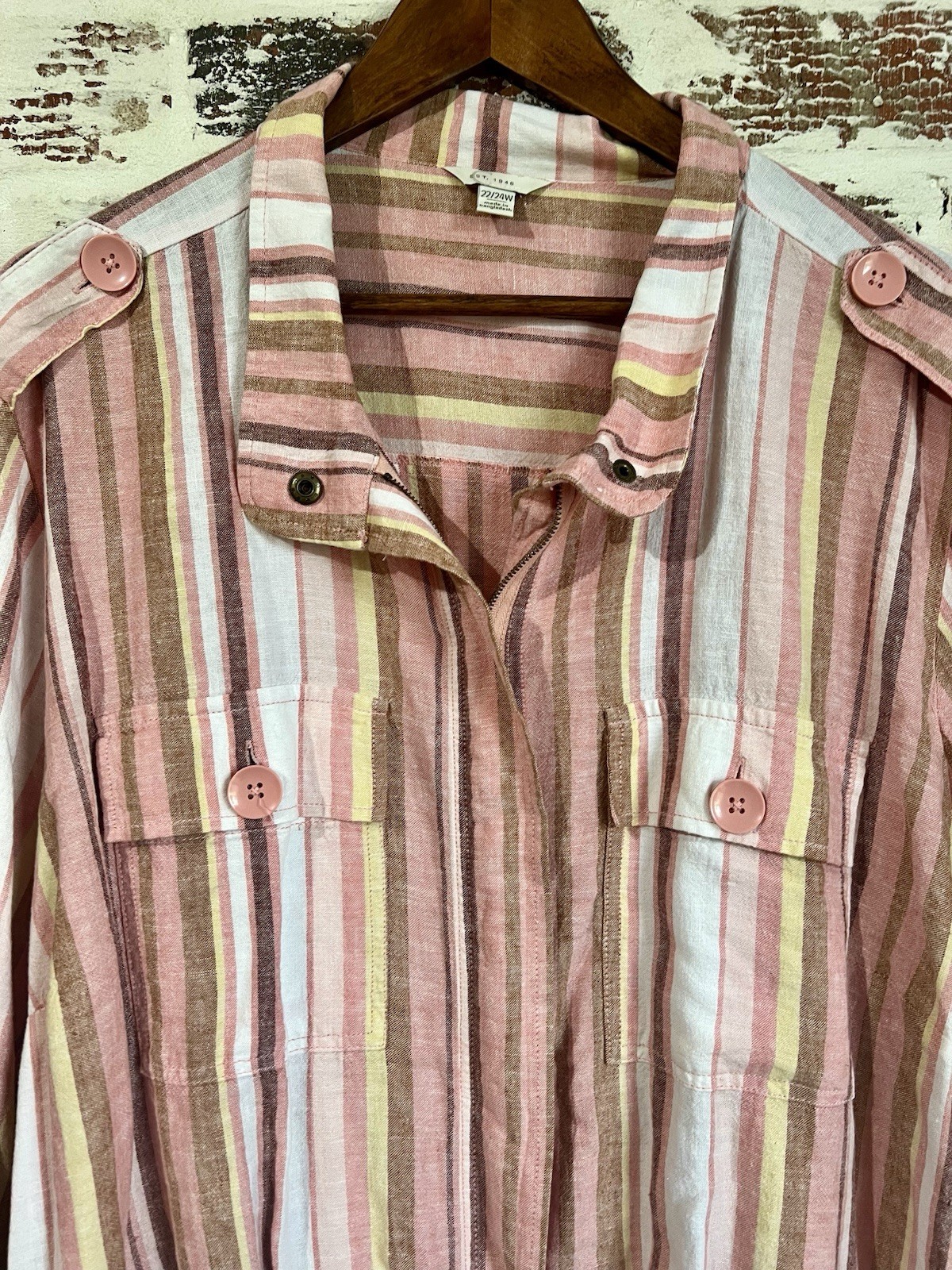 C EST 1946 Shirt Shacket Linen Blend Zip Up Roll Tab Sleeves Drawstring Hem