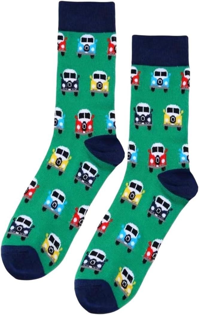 CAMPER VAN SOCKS | Mens Retro Green Motor Home 60s | One Size UK 6-11 EU 40-46
