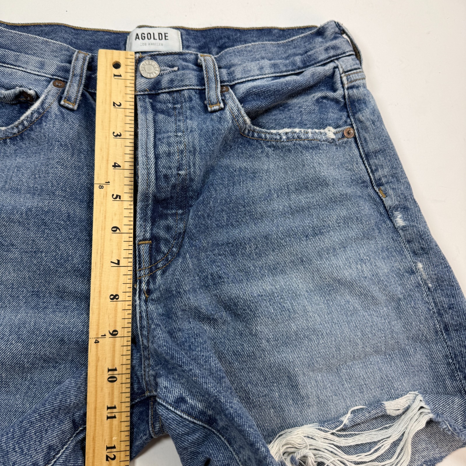 Agolde Shorts Women 24 Blue Parker Denim Distressed Cuffed Button Fly A9027-1141