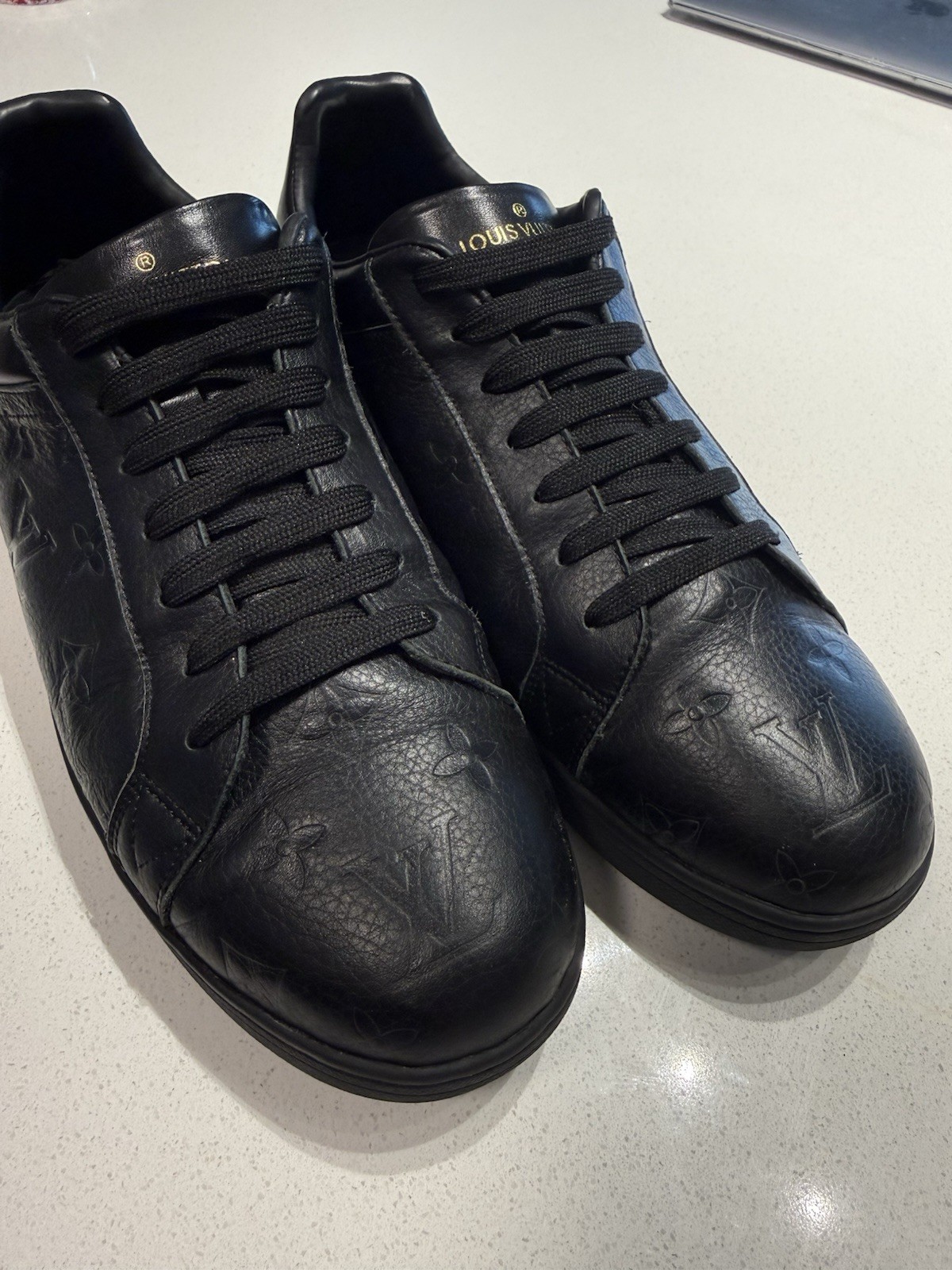 Louis Vuitton Luxembourg Black Leather Monogram Sneakers (11.5 in) 8.5 Authentic
