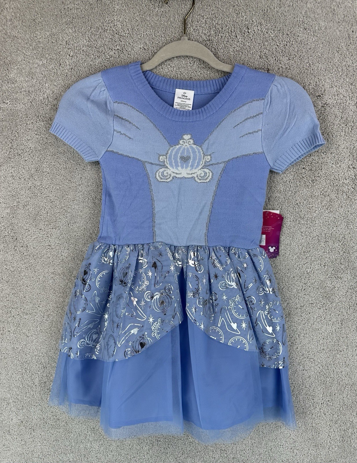 Disney Princess Cinderella Light Blue Short Sleeve Tulle Dress Kids S (6/6X)