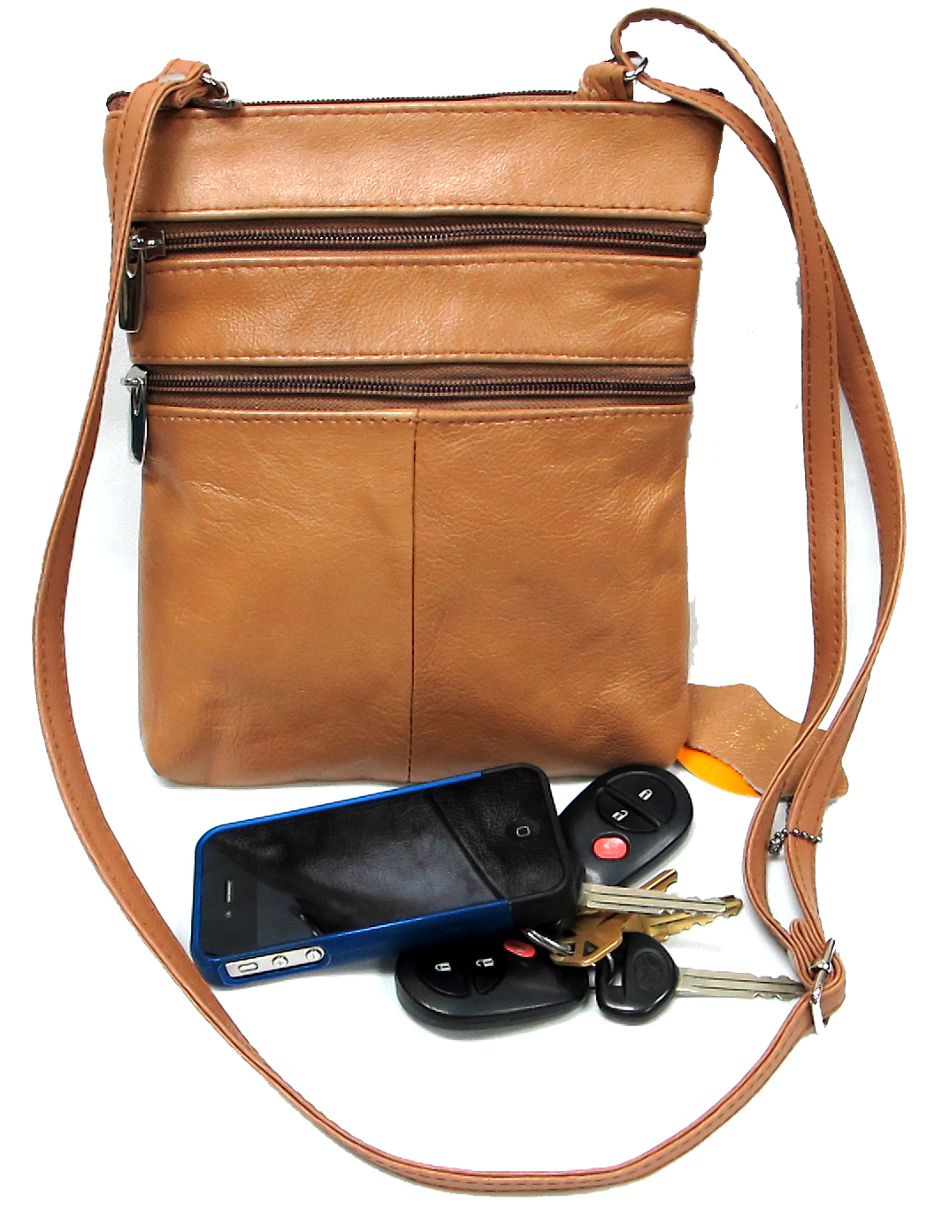 5 Zipper Pocket Genuine Leather Every Day Purse Shoulder Cross Body Slim 7 Color