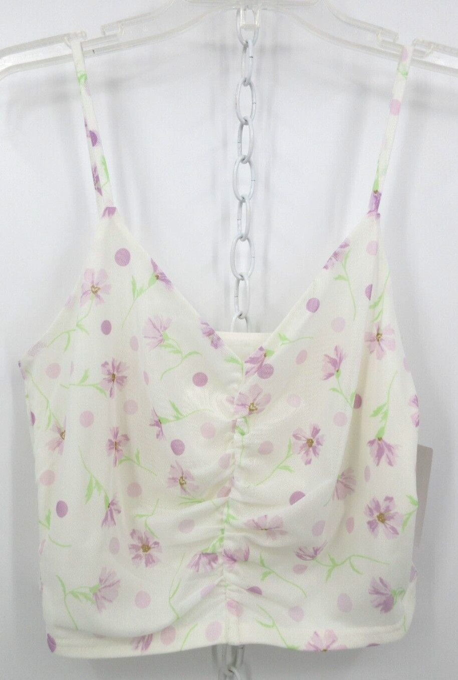 BP RUCHED V NECK CROPPED CAMI TANK TOP Women’s Size Large Ivory Lavender Floral