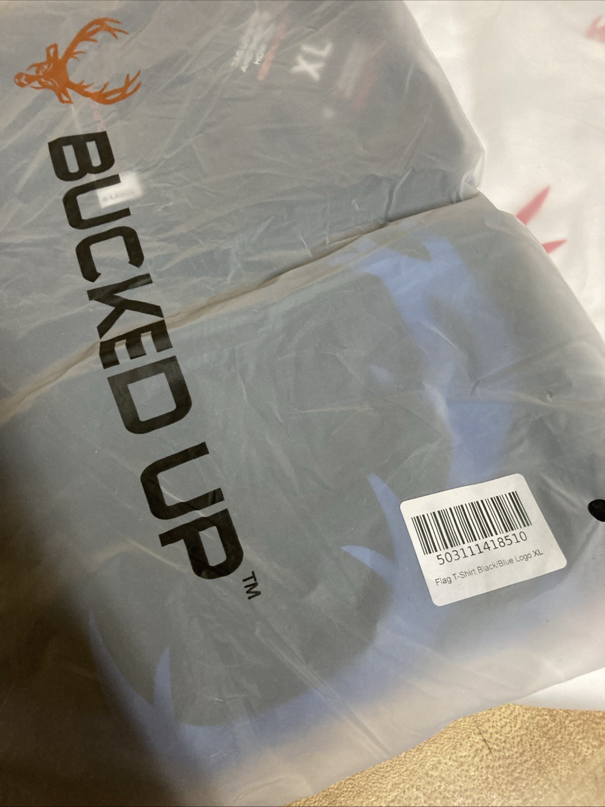 2 Pack Bucked Up Men’s Flag T Shirt Black/Blue White/Red Logo Size XL New