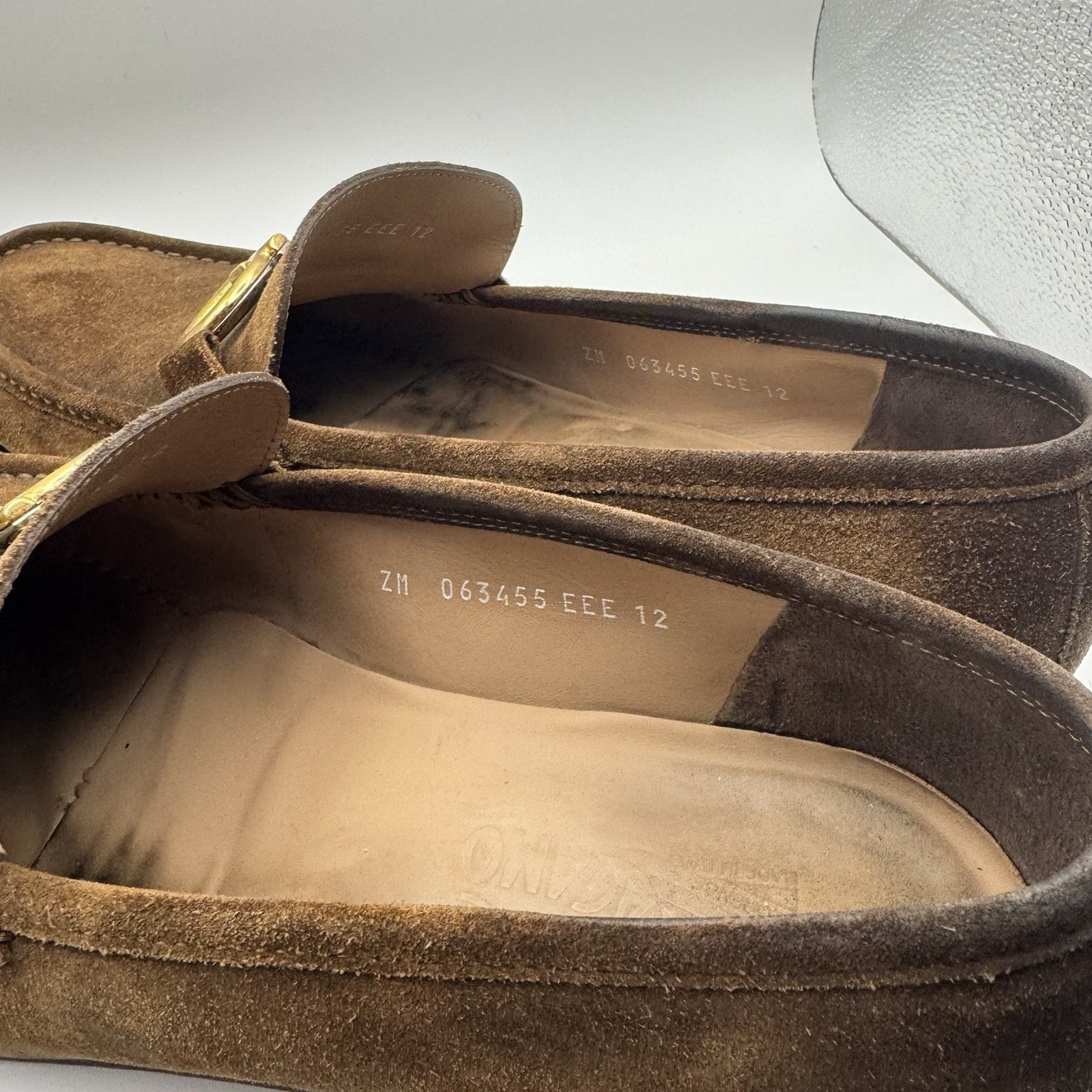 Salvatore Ferragamo Rolo Gancini Loafers Brown Calf Leather Suede 12 EEE Italy