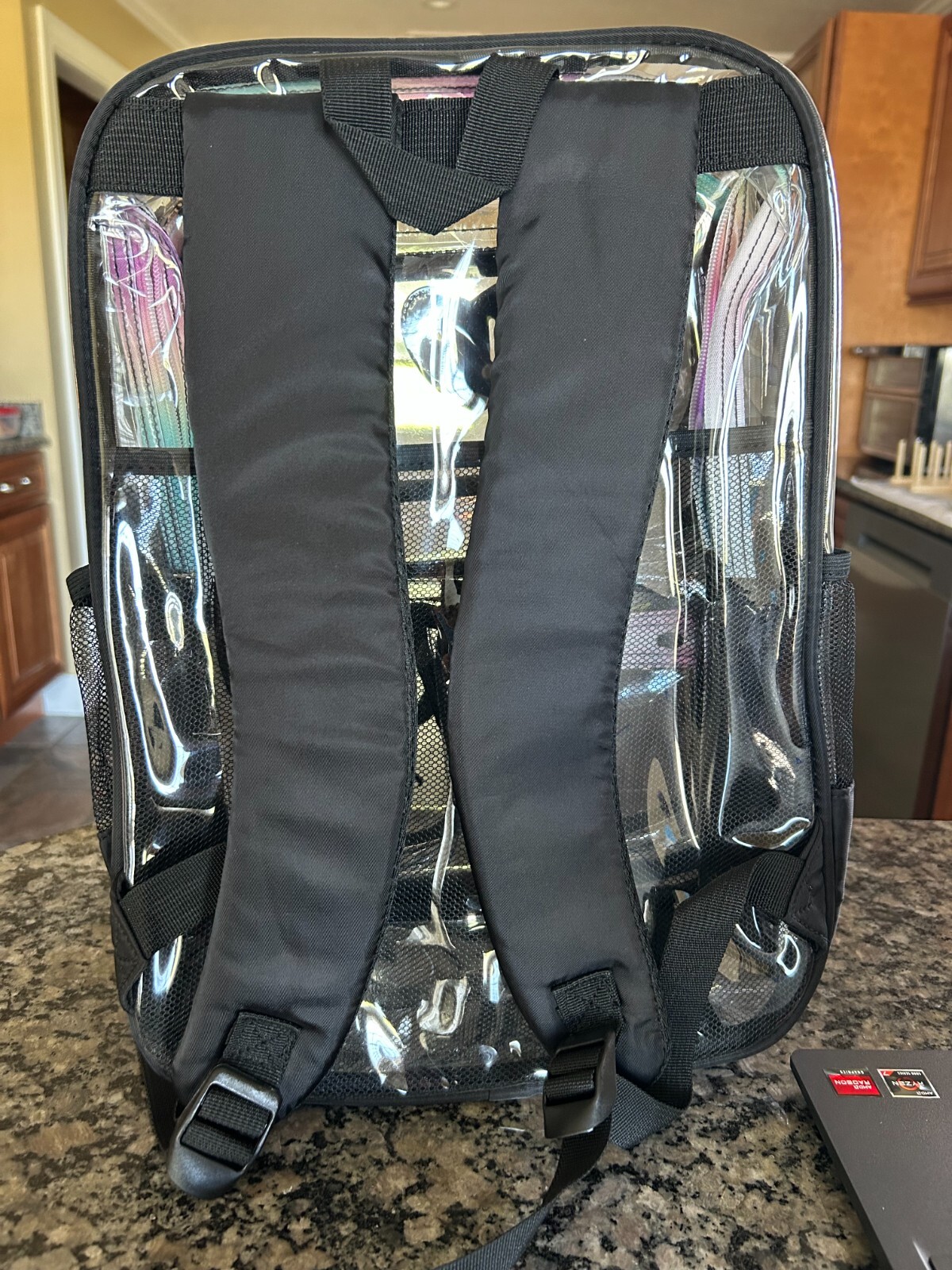 Beautiful Clear Backpack w/ Rainbow Zipper Large at 16.5 inches high w/pockets