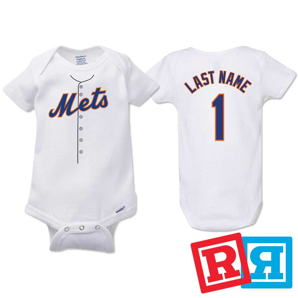 Personalized New York Mets Gerber Baby Onesie® Cotton White Custom Bodysuit