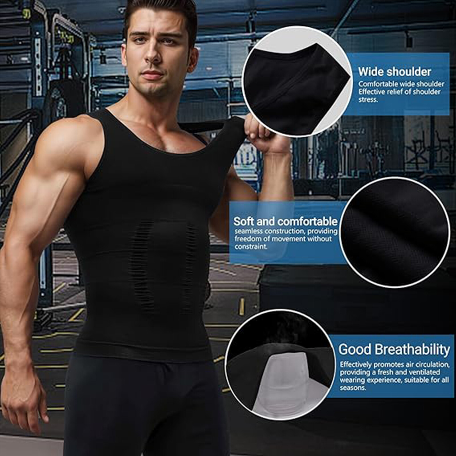 Mens Slimming Body Shaper Tank Top Abdomen Gynomastica Compression Vest Shirt