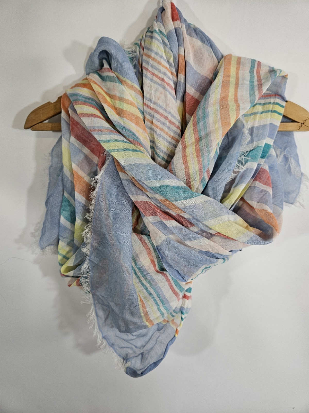 Pistil Esther Shawl Scarf Striped Pastel Rainbow 100% Cotton NWT
