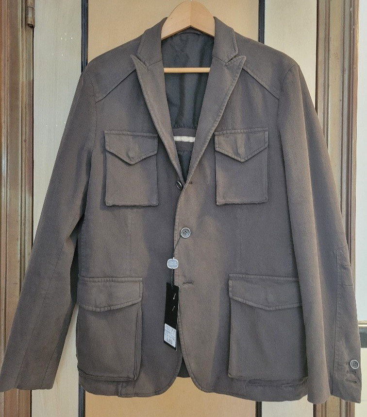 Corneliani Men’s Safari/Field Jacket In Brown Cotton NWT Medium