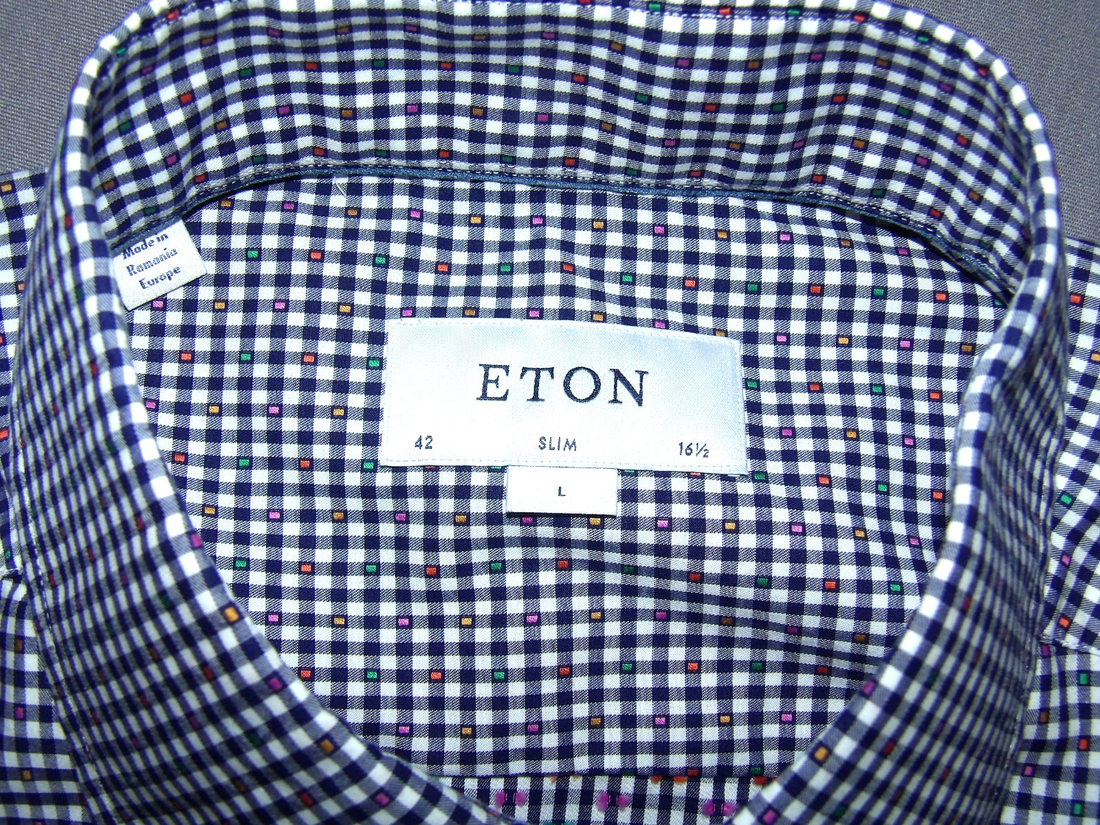 ETON Long Sleeved Check Polka Dot Slim Fit Button Up Dress Shirt Men’s 16.5 – 42