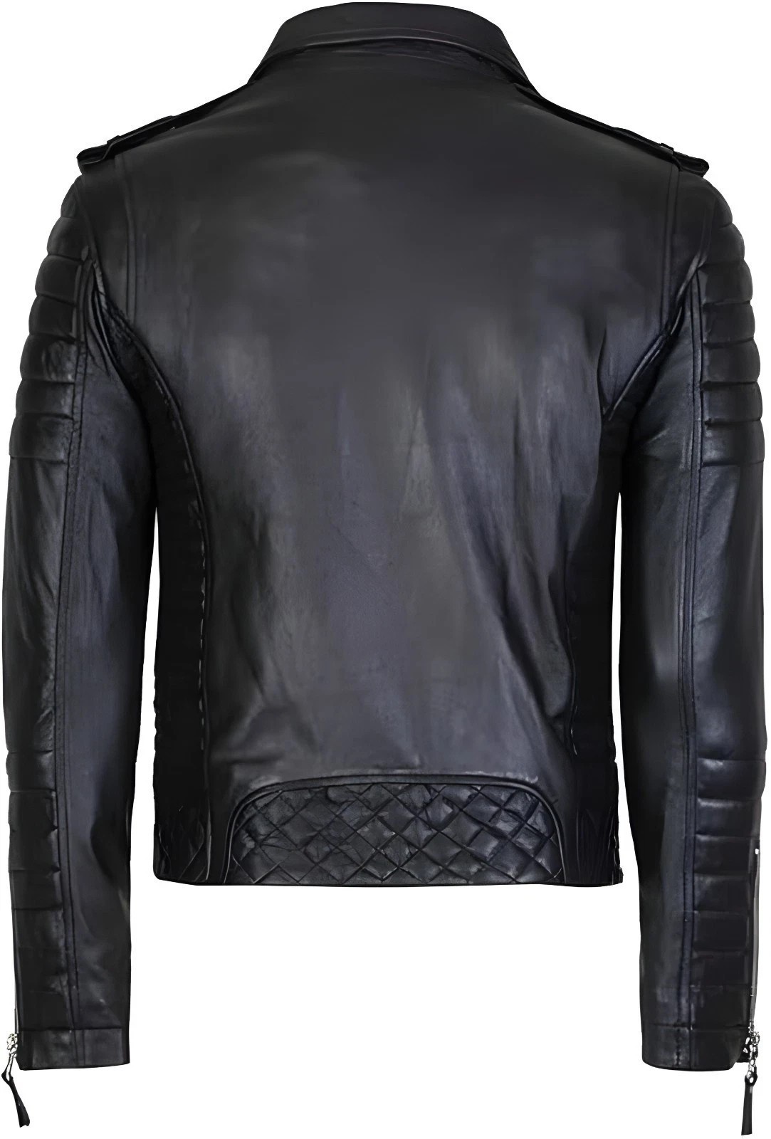 Men’s Black Biker Leather Jacket Genuine Lambskin Moto Cafe Racer Quilted Coat