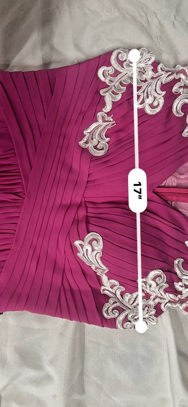 NWT JJ’s House Fuchsia Pink V-Neck Chiffon Cocktail Dress with Lace Appliques