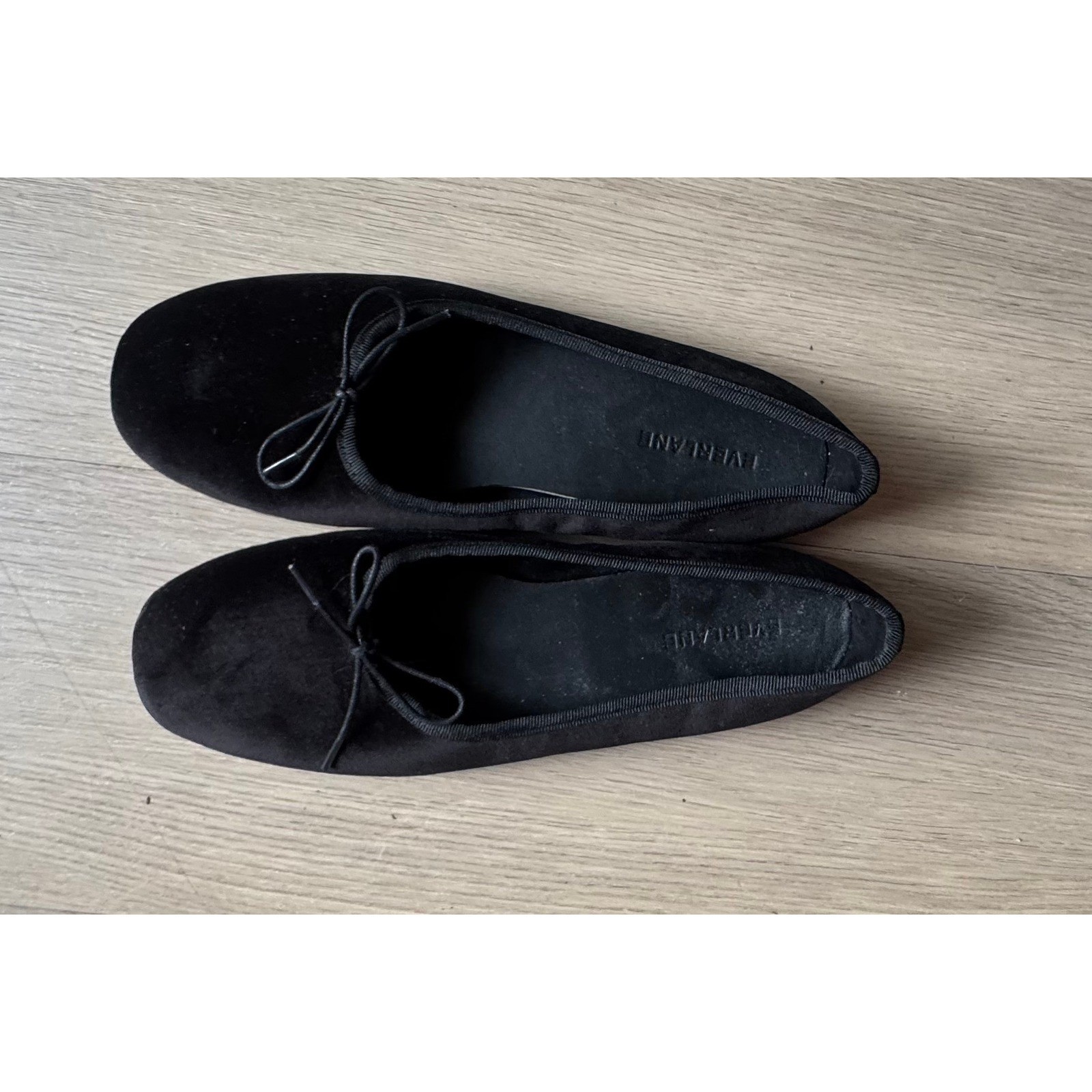 Everlane The Day Ballet Flat Black Velvet Square Toe Bow Shoes 9