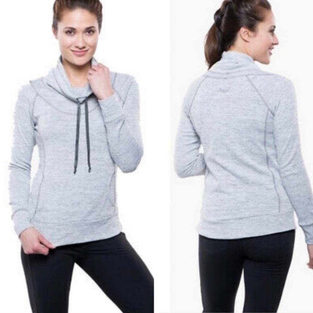 KUHL Leah Pullover Sweatshirt Grey Knit Cowl Neck Thumb Holes Size L