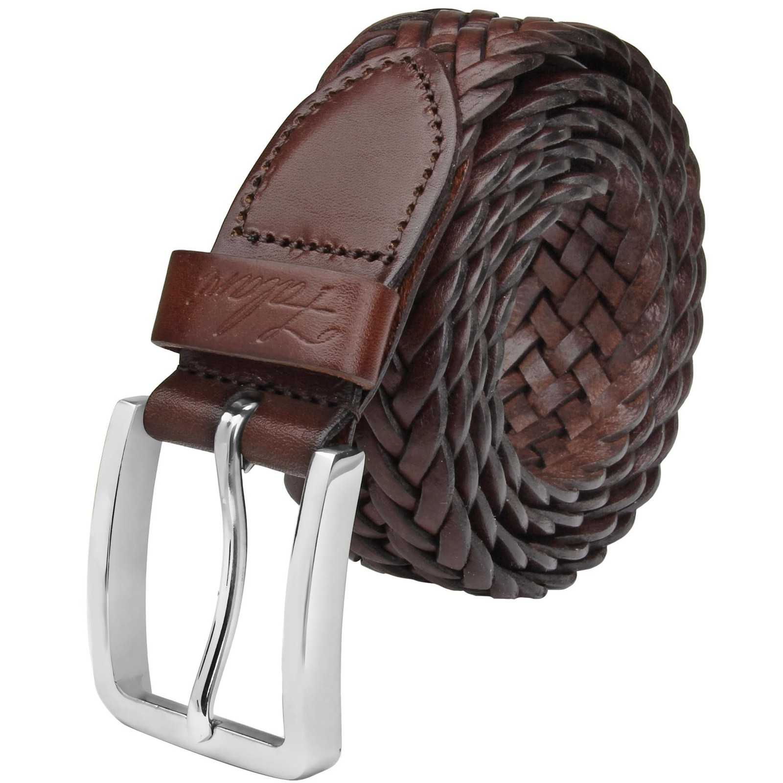 Men’s Braided Belt 100% Genuine Leather Brown 38-40 9007-RBN-L