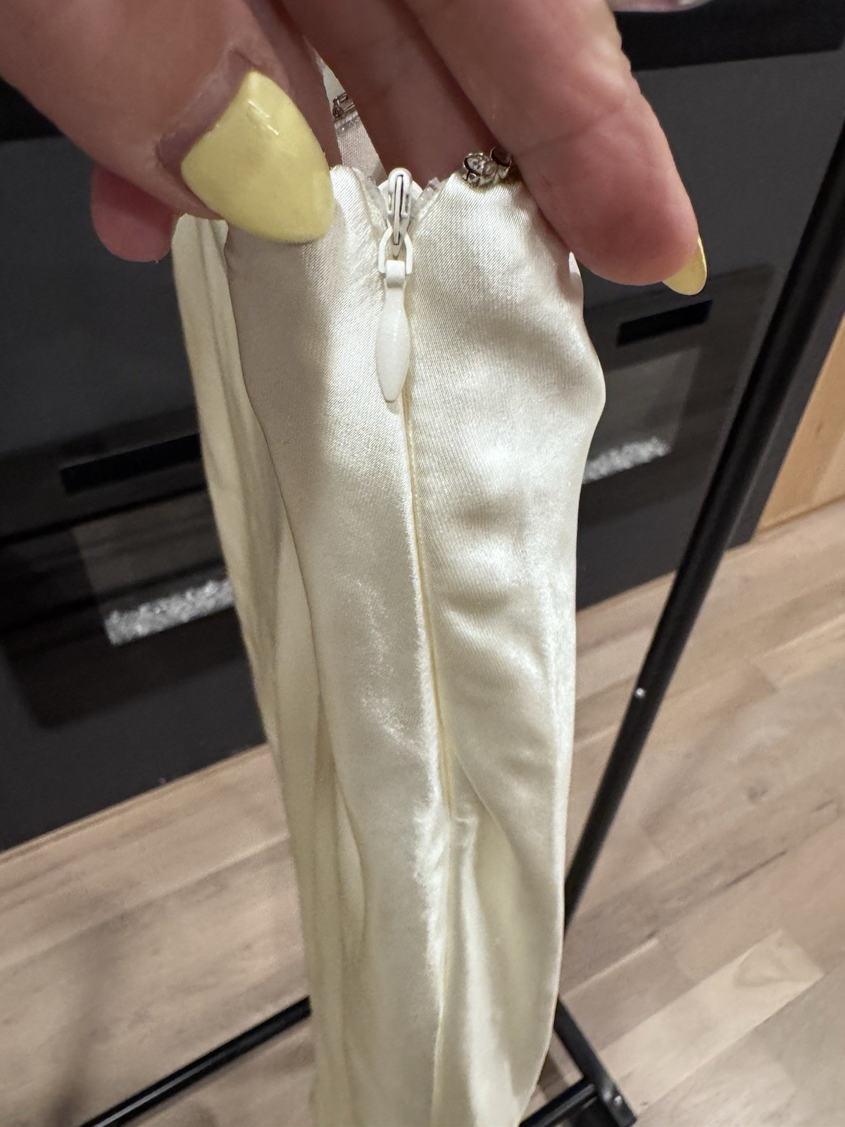 Saints & Secrets Oyster Satin Midi Skirt Rhinestone Trim & Waist Chain