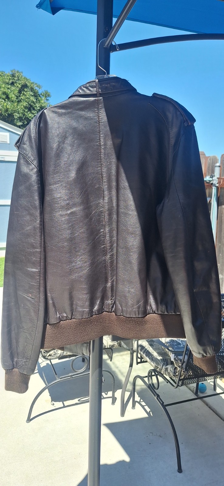 Vintage Members Only Brown Leather Bomber Jacket Racer Style Size 42