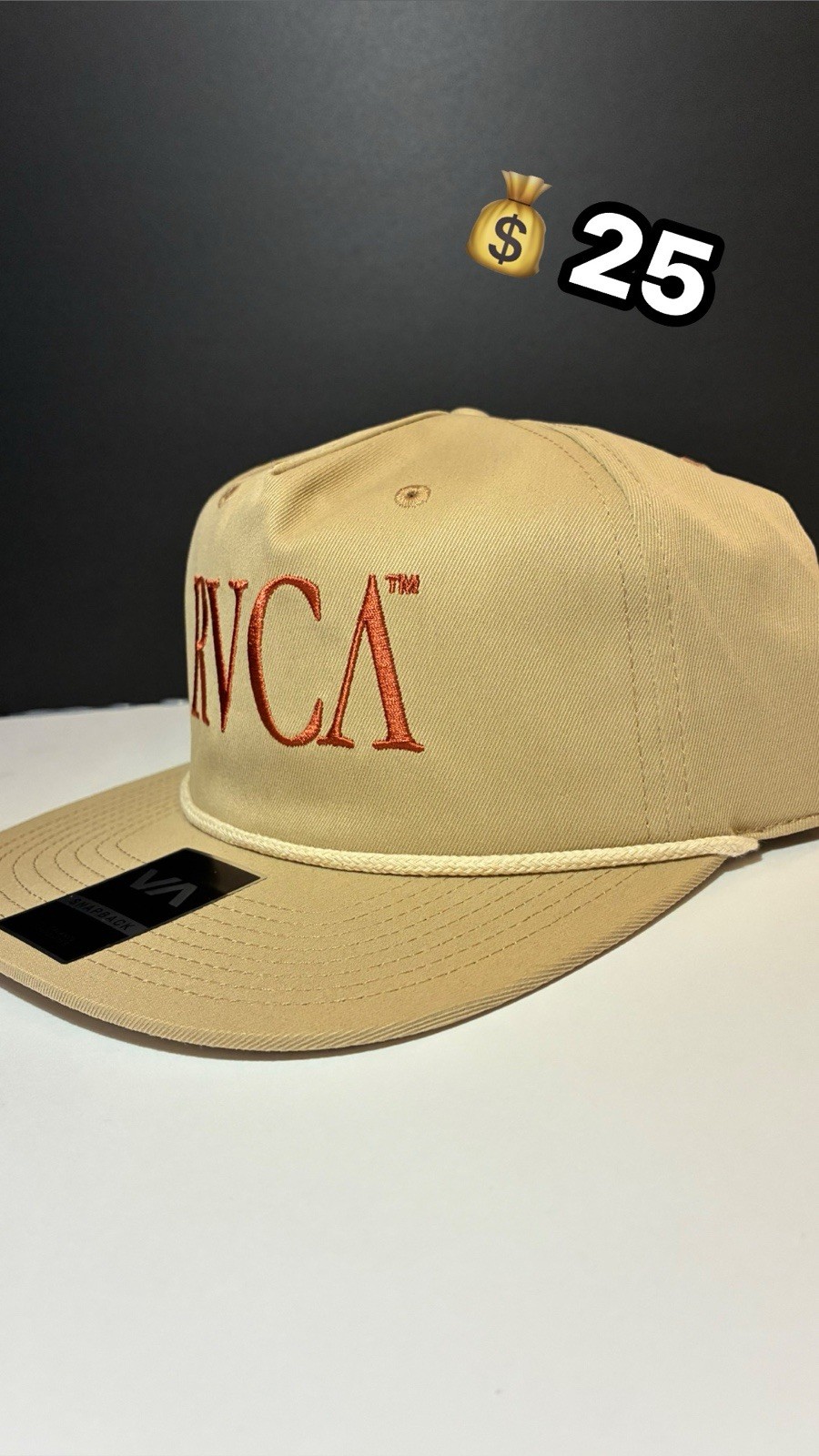 RVCA Men’s Snapback Hat Khaki Solid Pattern Adjustable Fit One Size Cap