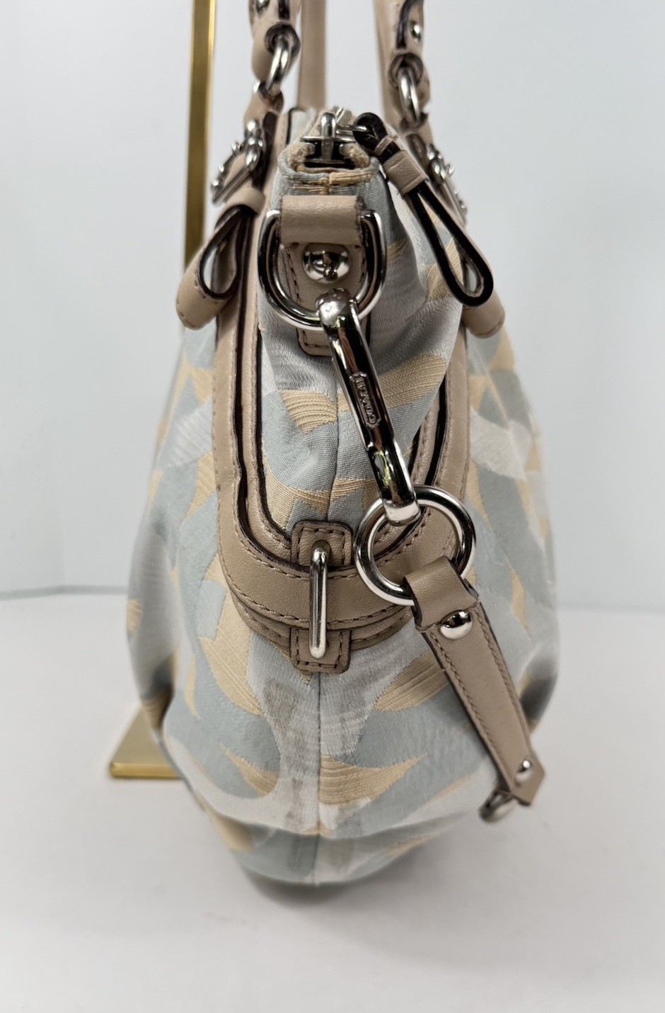 COACH Madison Shantung Chainlink Sophia Satchel Silver Bay Mist Leather/ Fabric