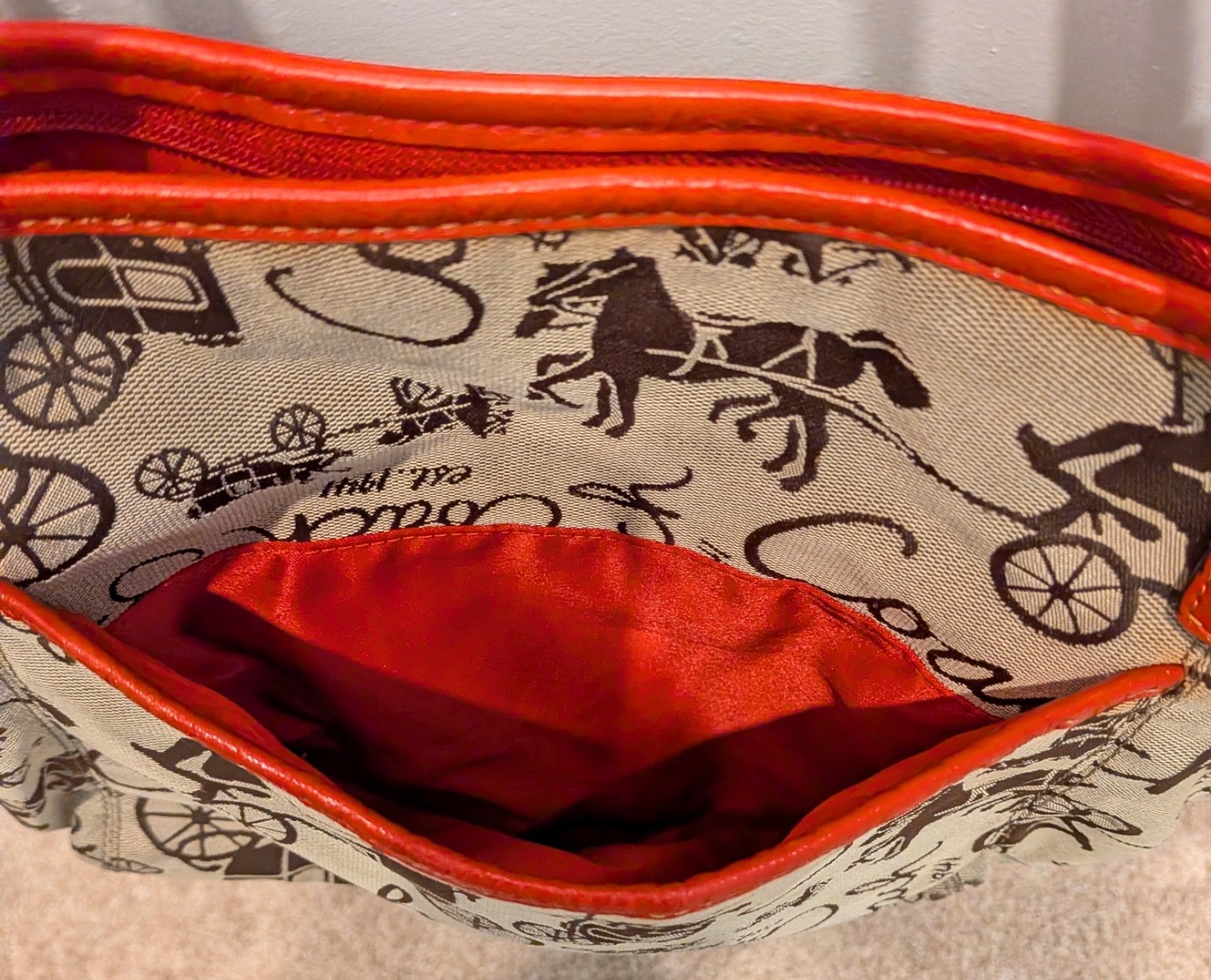 Coach Large Horse & Carriage Red Shoulder Handbag Leah L0926-F14665