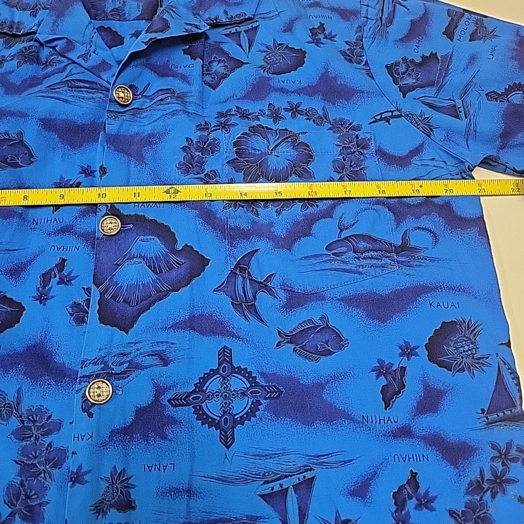 Ui-Maikai Hawaiian Shirt Mens Small? Blue Floral Nautical Compass Vintage