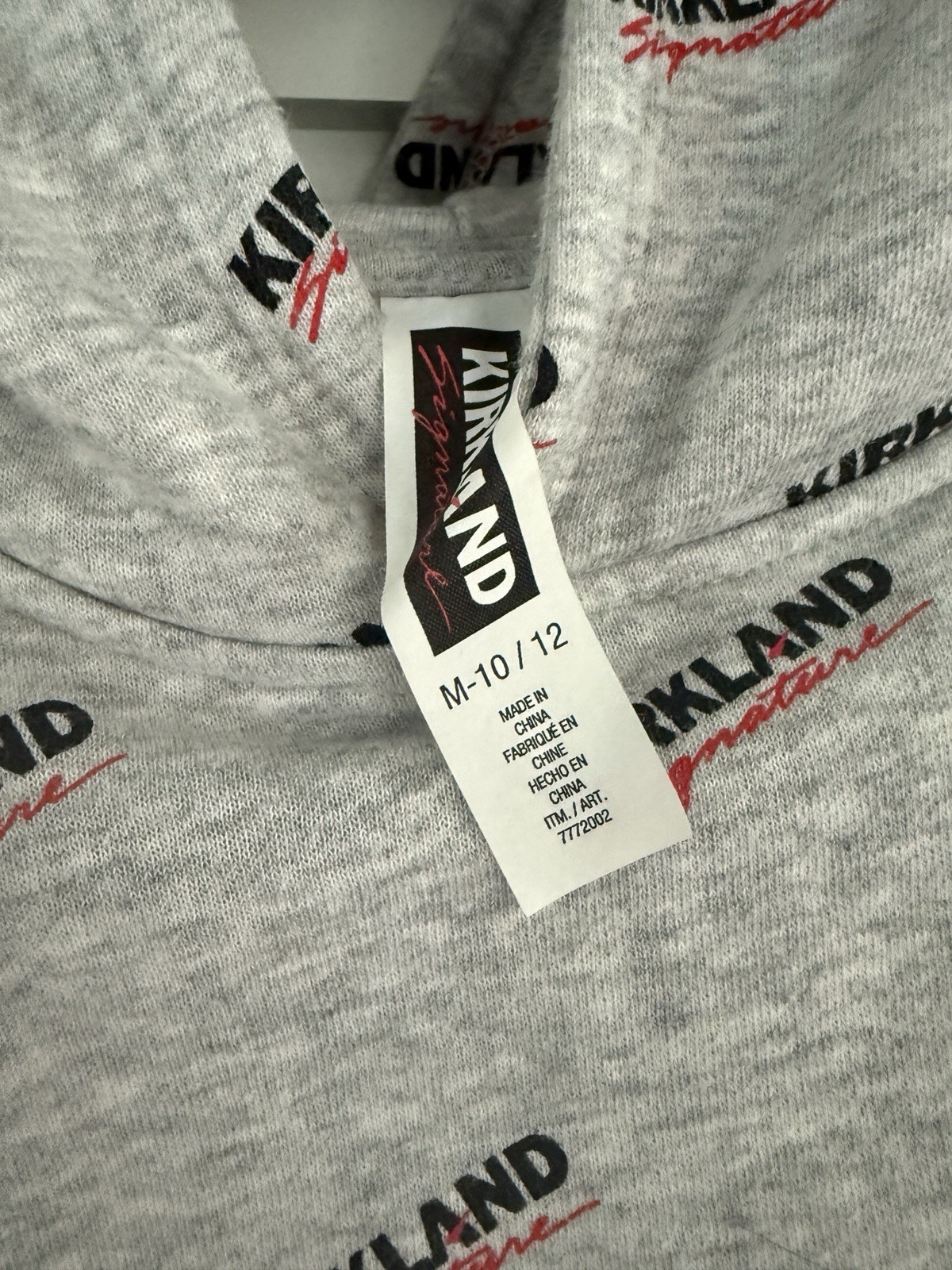 Kirkland Signature Kids Gray Logo Pullover Hoodie Long Sleeve Pockets M 10-12