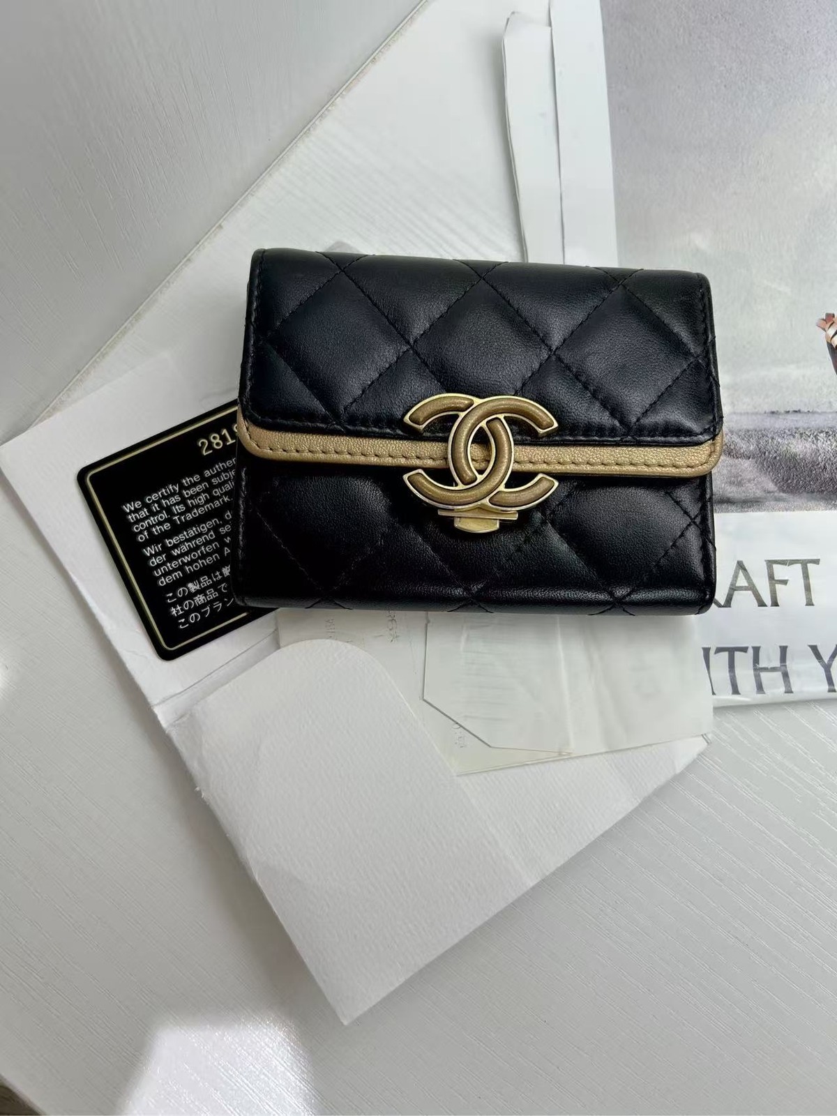 Authentic Chanel Black Quilted Calf Leather Gold Hardware Card Holder France