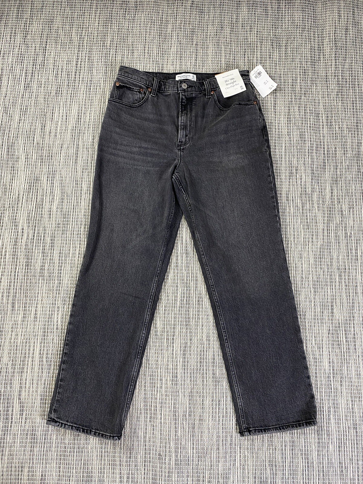 Abercrombie & Fitch Women 10s 90’s Straight High Rise Rinsed Black Jeans Denim