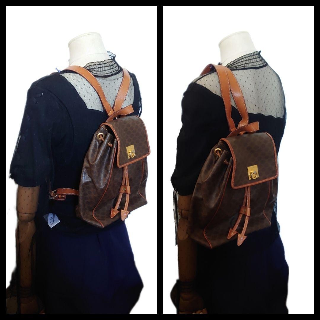 CELINE Macadam Pattern Mini Backpack Vintage Authentic Leather Rucksack