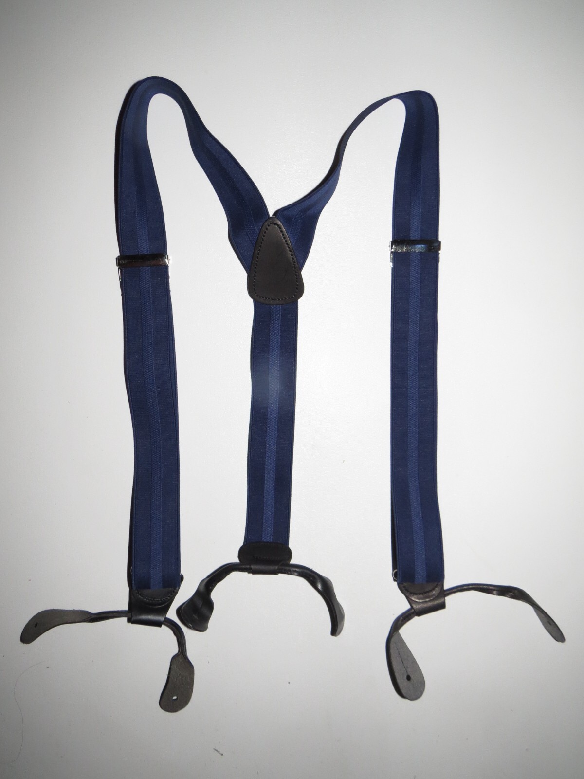 Men’s Suspenders, Y Style Hi Lite Grey Stripes, Button On with Leather Ears, USA