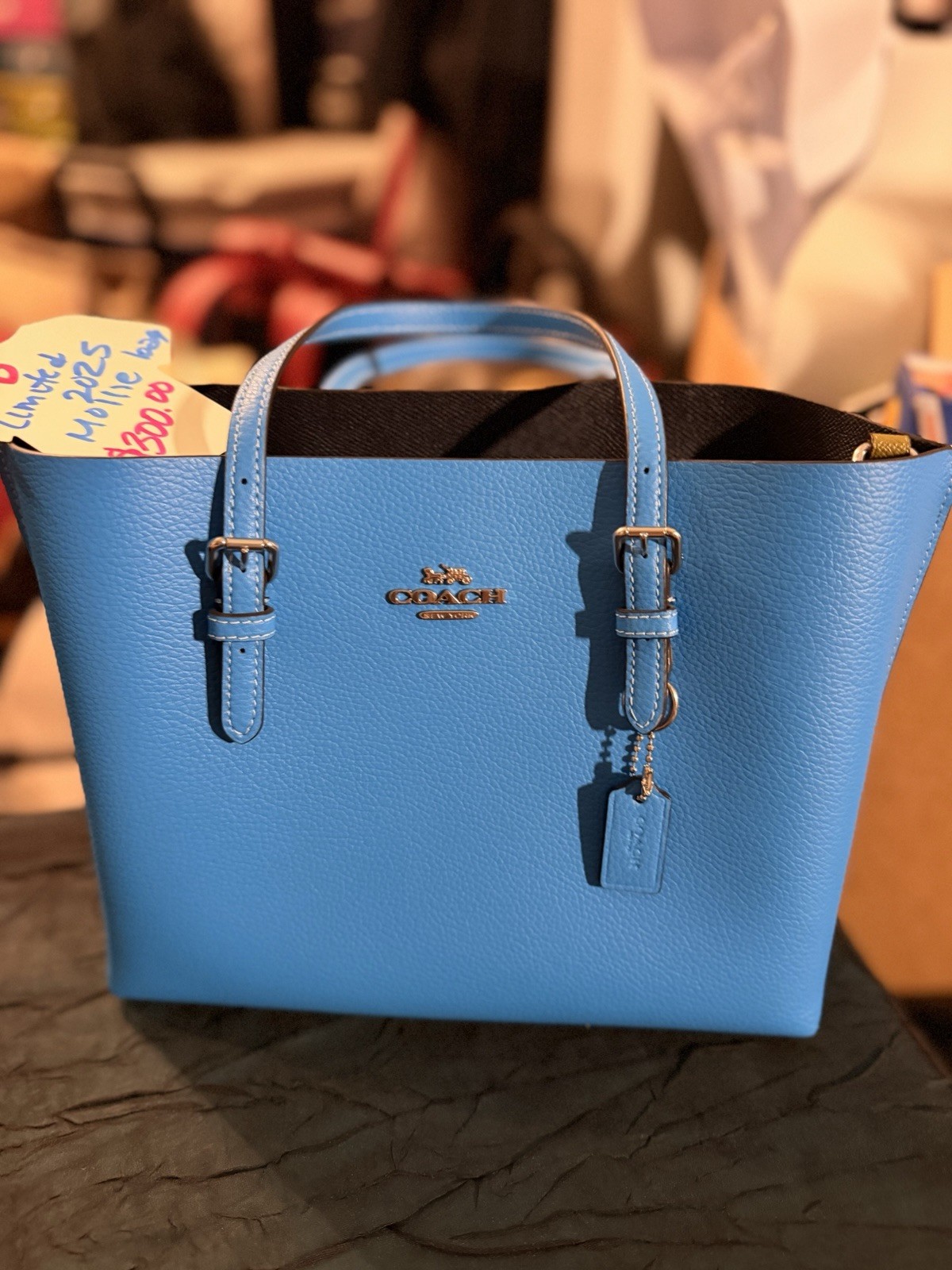 Coach Blue Satchel Top Handle Zip Bag Detachable Strap