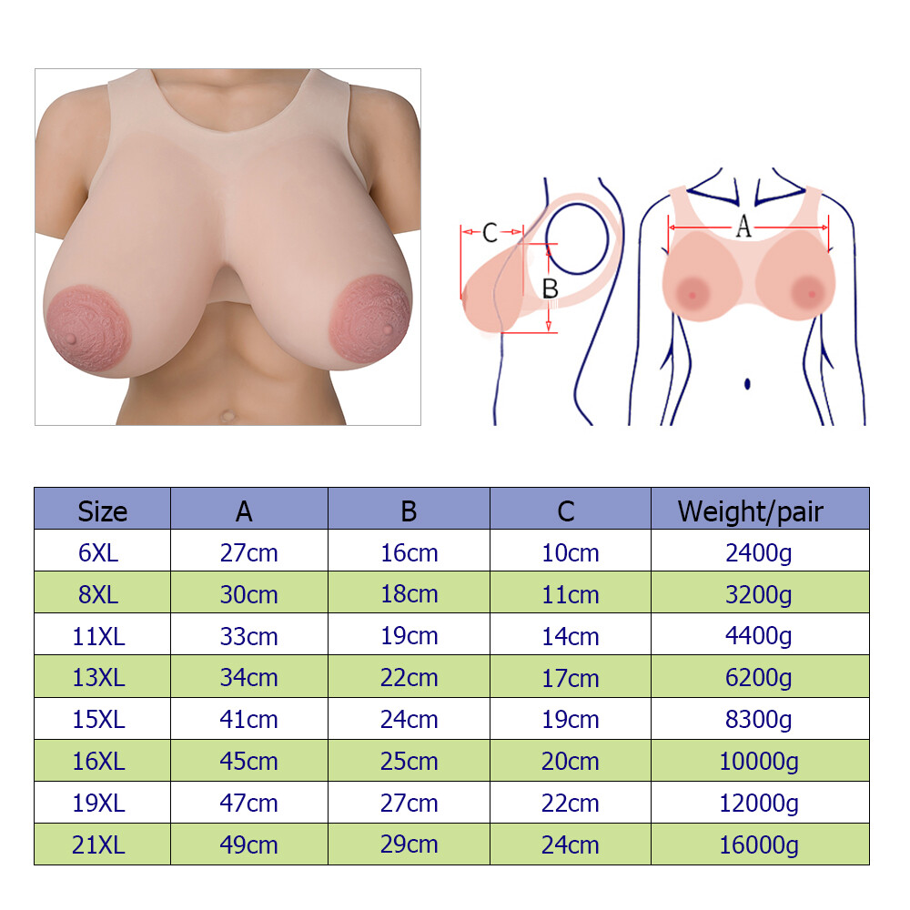 Full Silicone Vest Straps Big Areola Huge Breast Forms Drag Queen Large Boobs CD