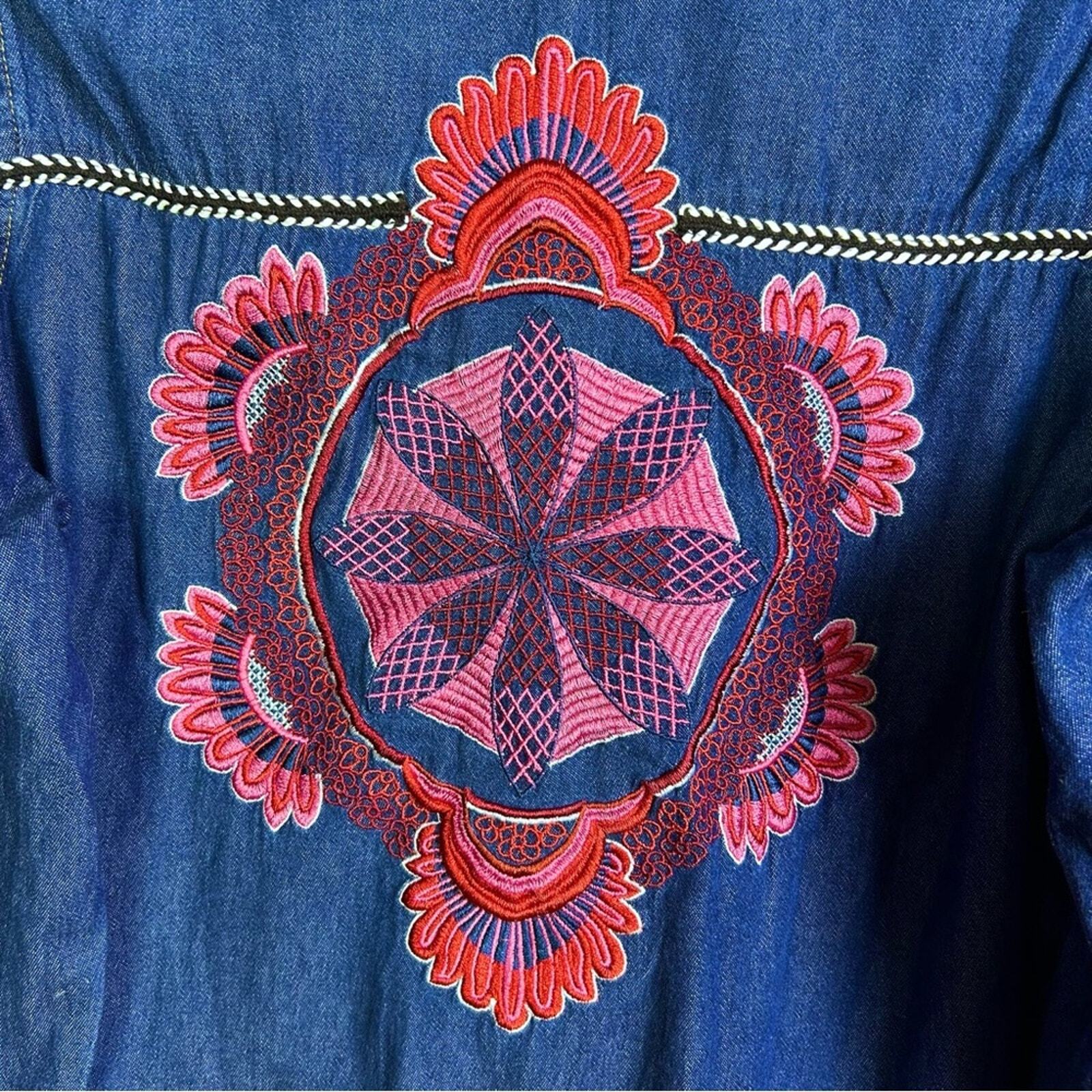 Curations denim jacket medium NWT embroidery Southwestern boho colorfull Mandala