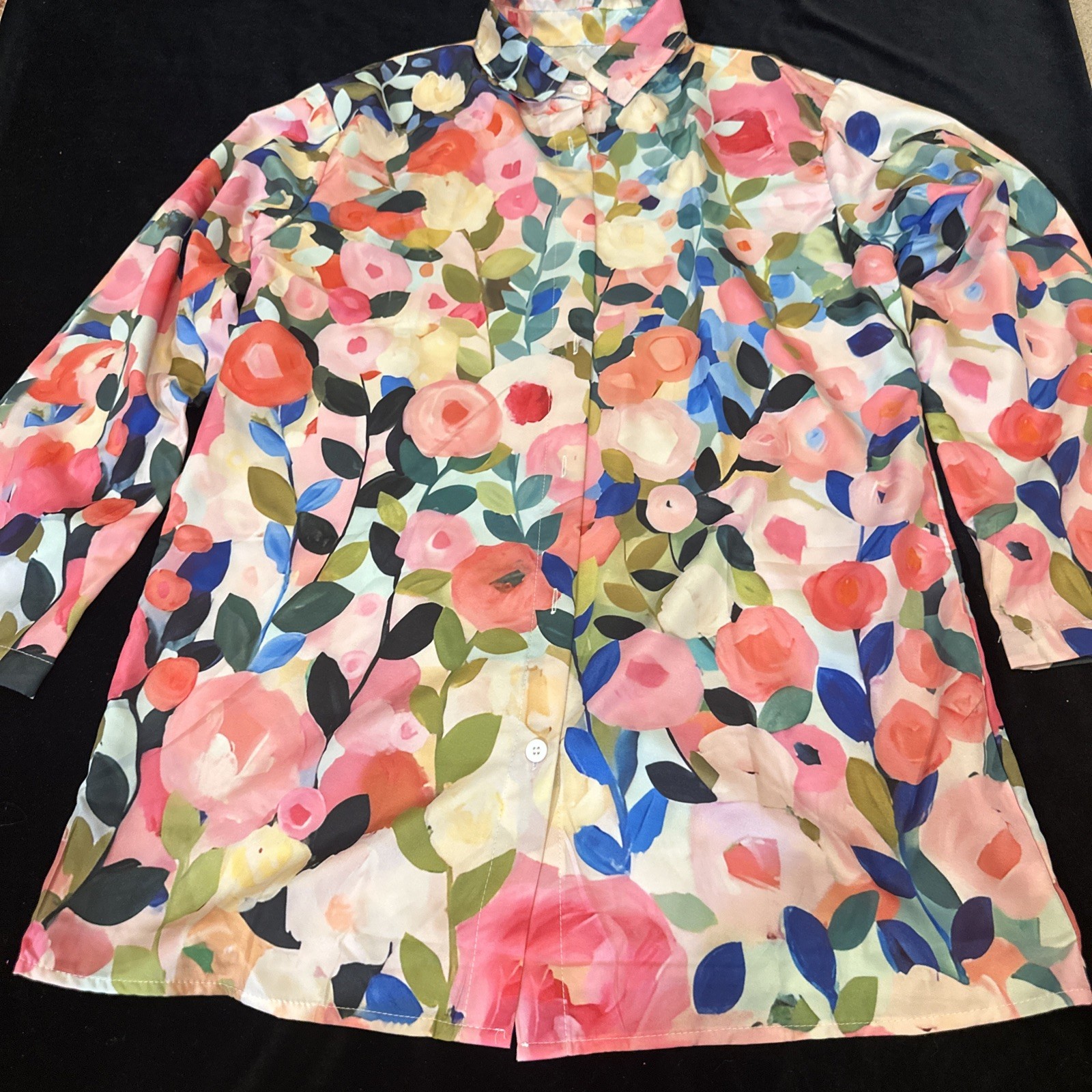 Multicolor Floral Button-Up Collared Blouse Long Sleeve – Size M