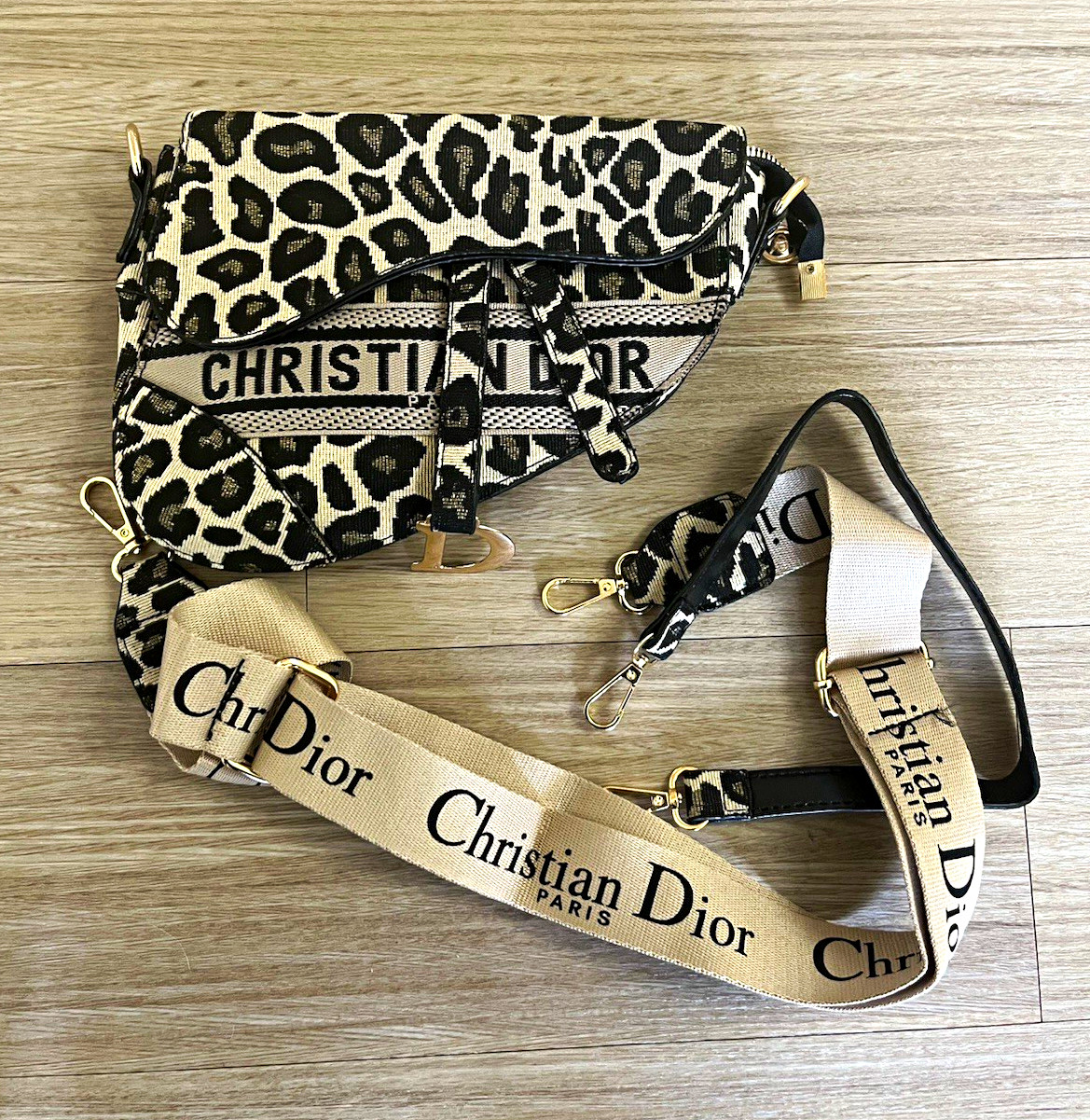 Dior Leopard Print Saddle Crescent Crossbody Bag Flap Logo Strap Small