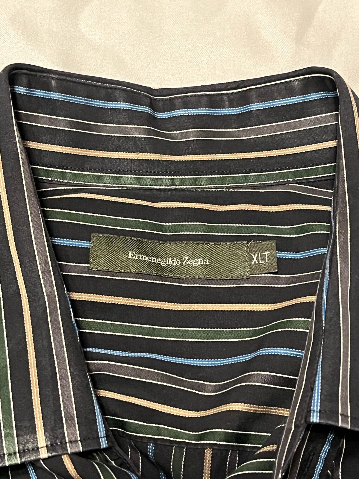 Ermenegildo Zegna Men’s Long Sleeve Dress Shirt Black Blue Beige Size XLT Tall