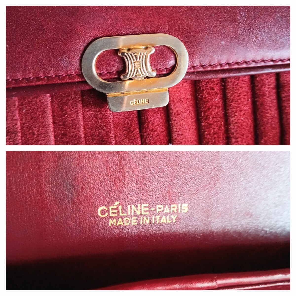 Vintage Celine Leather Shoulder Bag Bordeaux Gold Turn Lock Adjustable Strap 76
