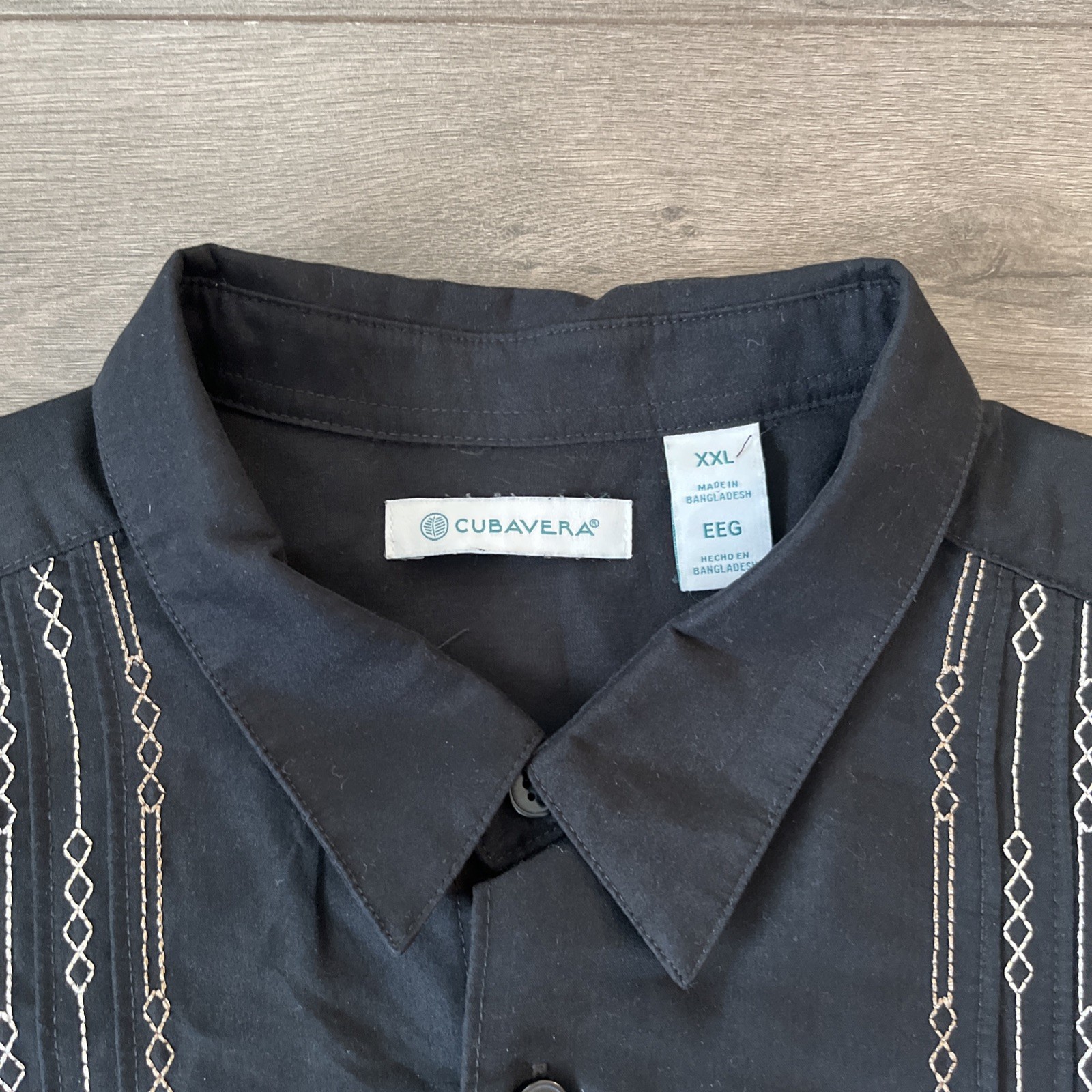 Cubavera Mens 2XL Button Up Short Sleeve Shirt Black Embroidered