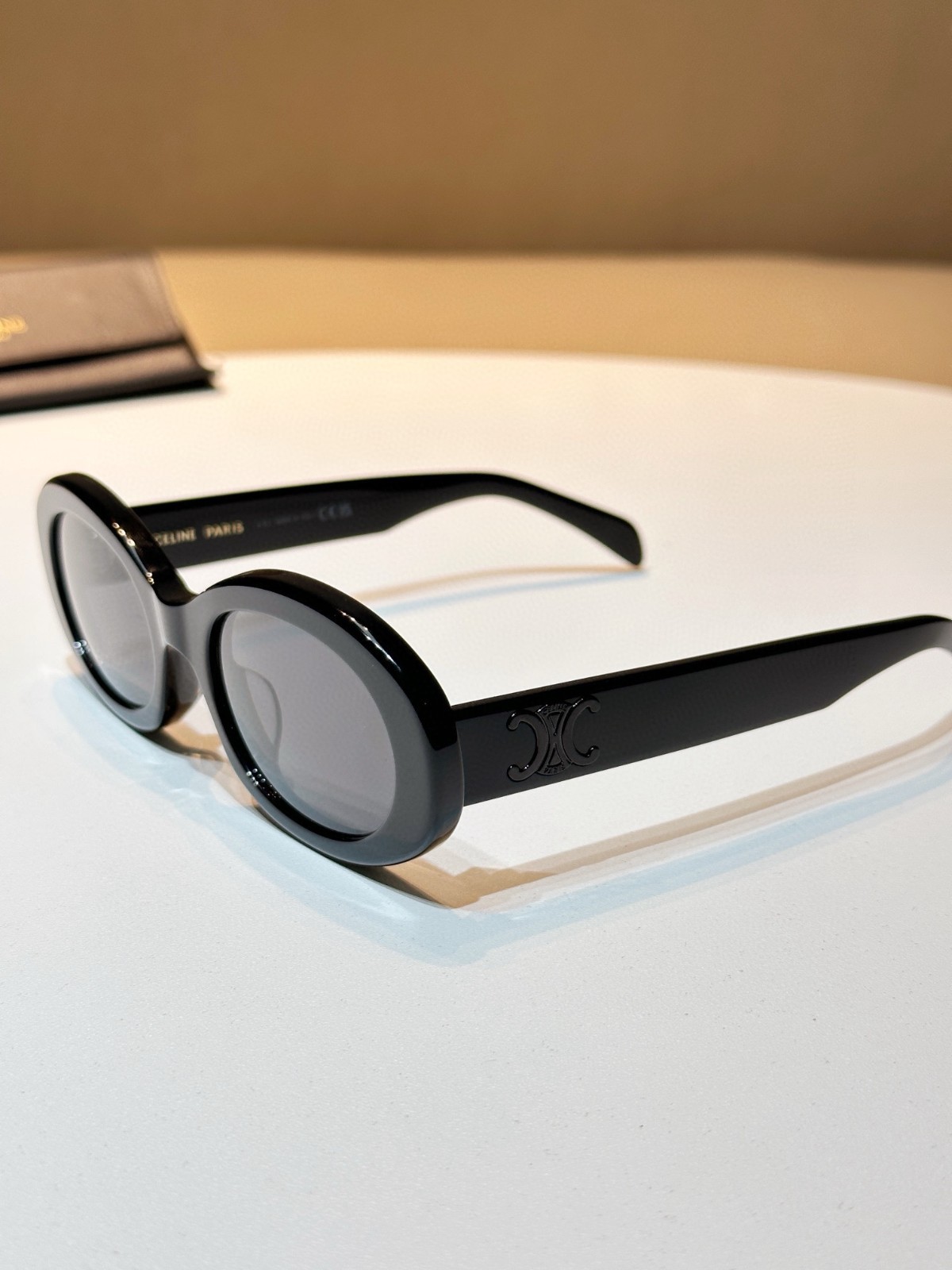 CELINE Paris Triomphe Oval Sunglasses Black Frame Black Logo Luxury