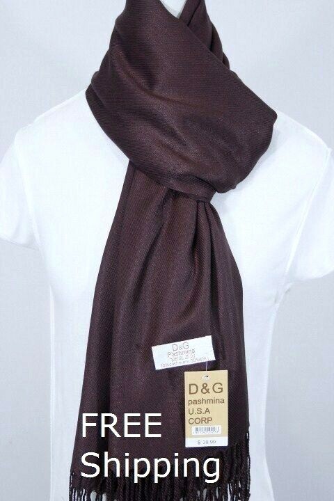 Pashmina Scarf Wrap Shawl Solid Coffee,Silk Cashmere,Soft *030
