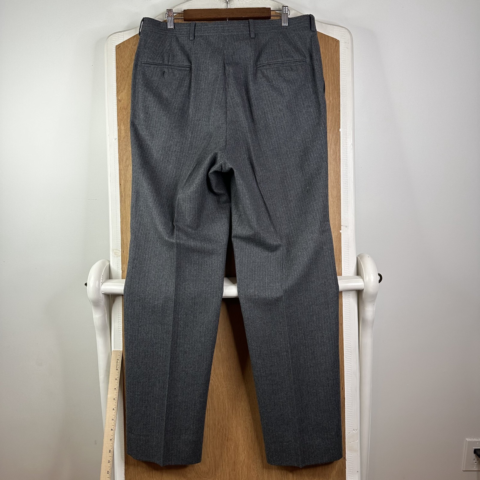 VTG Hickey Freeman Suit Mens 42L Gray Pinstripe 3/2 Roll Pants 36×34 flannel