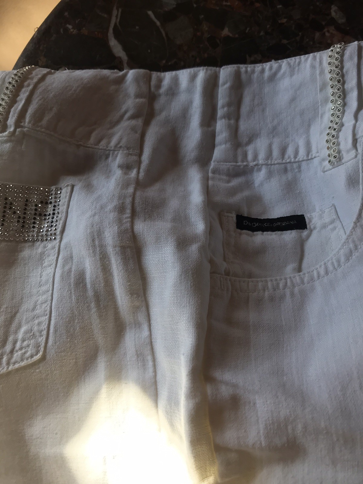 Dolce Gabbana White Capri Pants 52% Linen 48% Cotton Low Cut Rise L